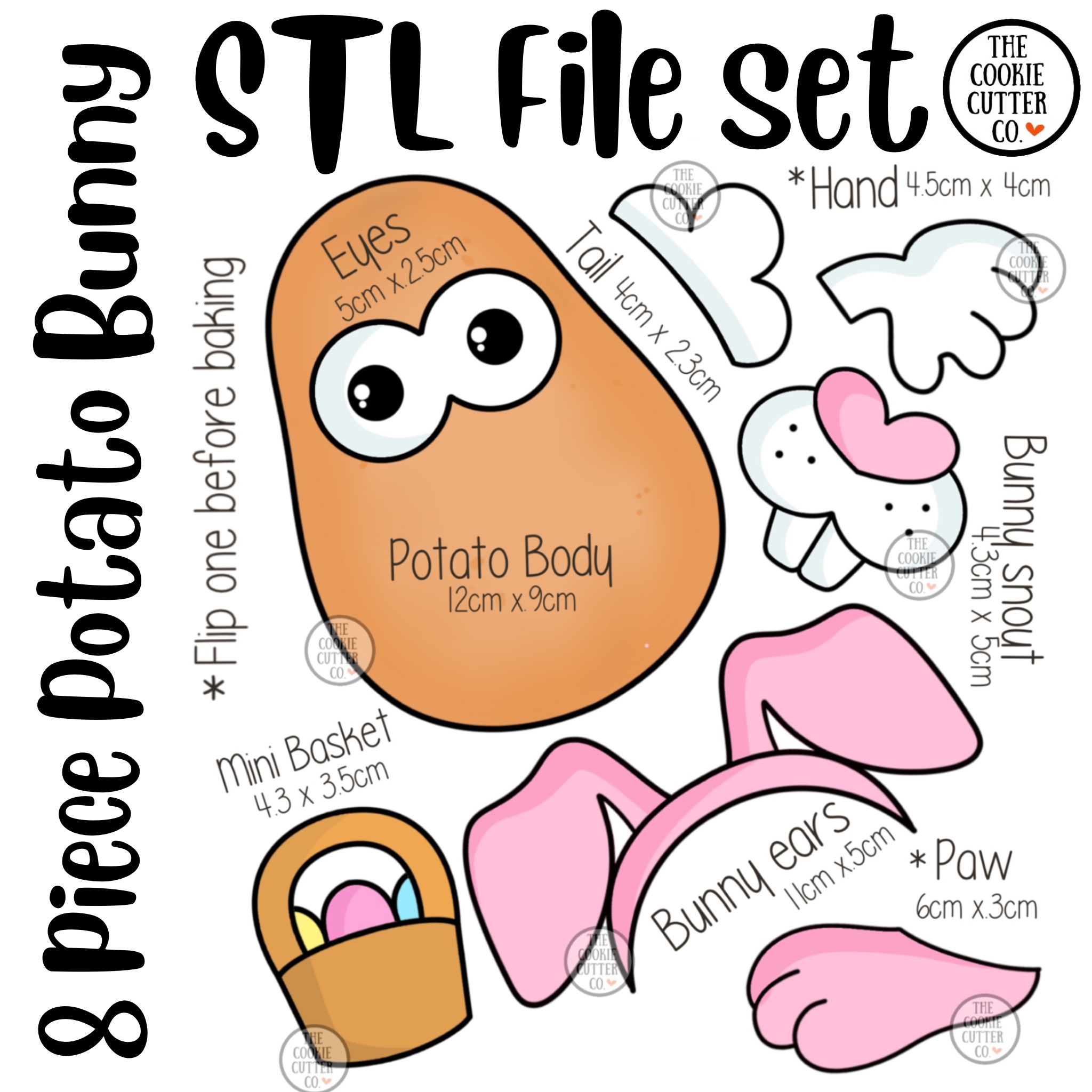 STL Files for 8 Piece Potato Bunny