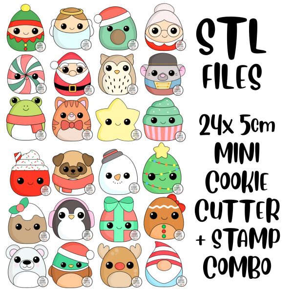 STL files for 24x Mini Cutter + Stamp Squishmallow set (5cm)