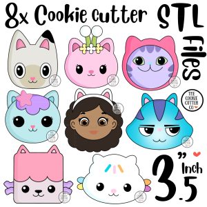 8x 2.5" Gabby Cat Cookie Cutter STL files